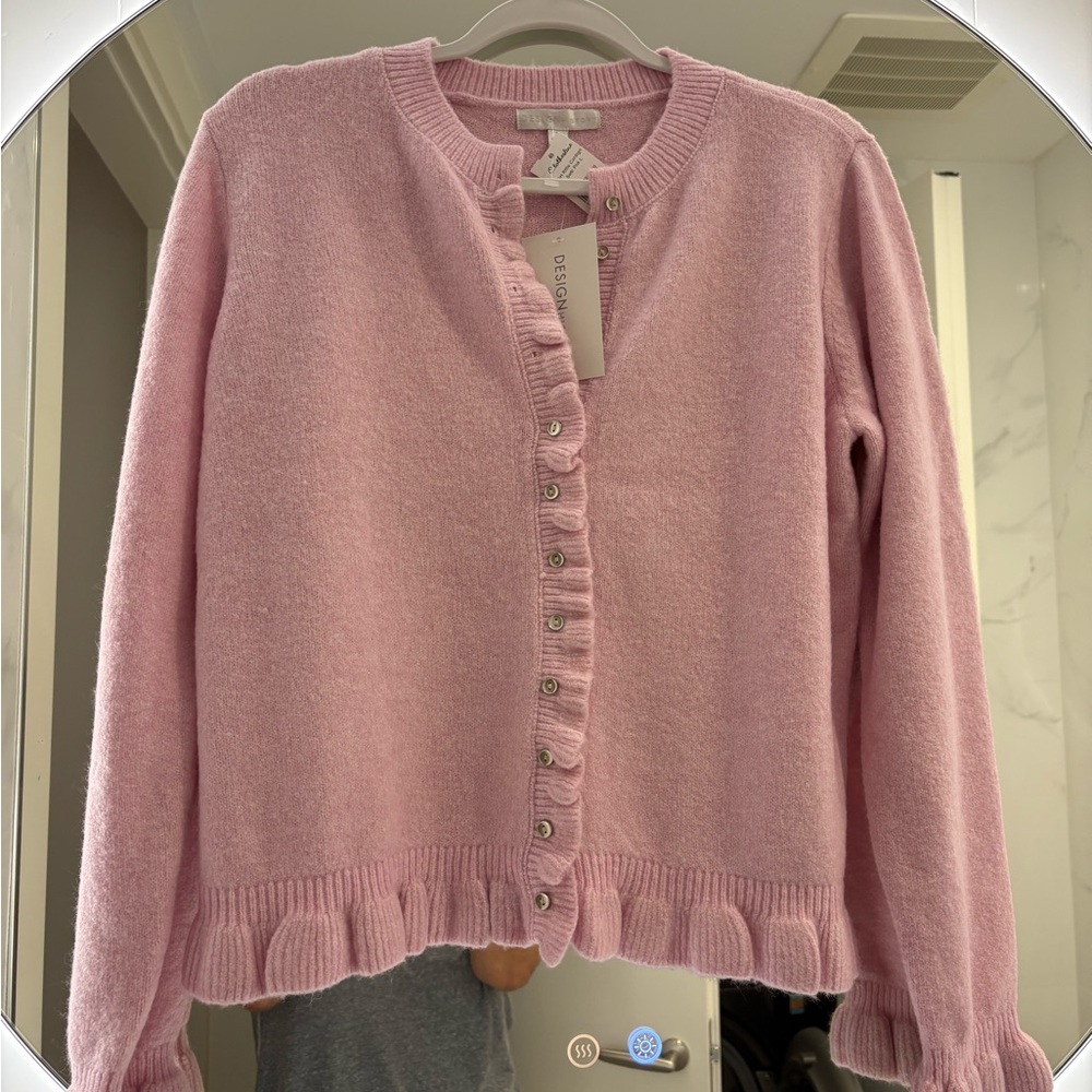 Design History Pink Ruffle Button Cardigan NWT - Picture 2 of 7